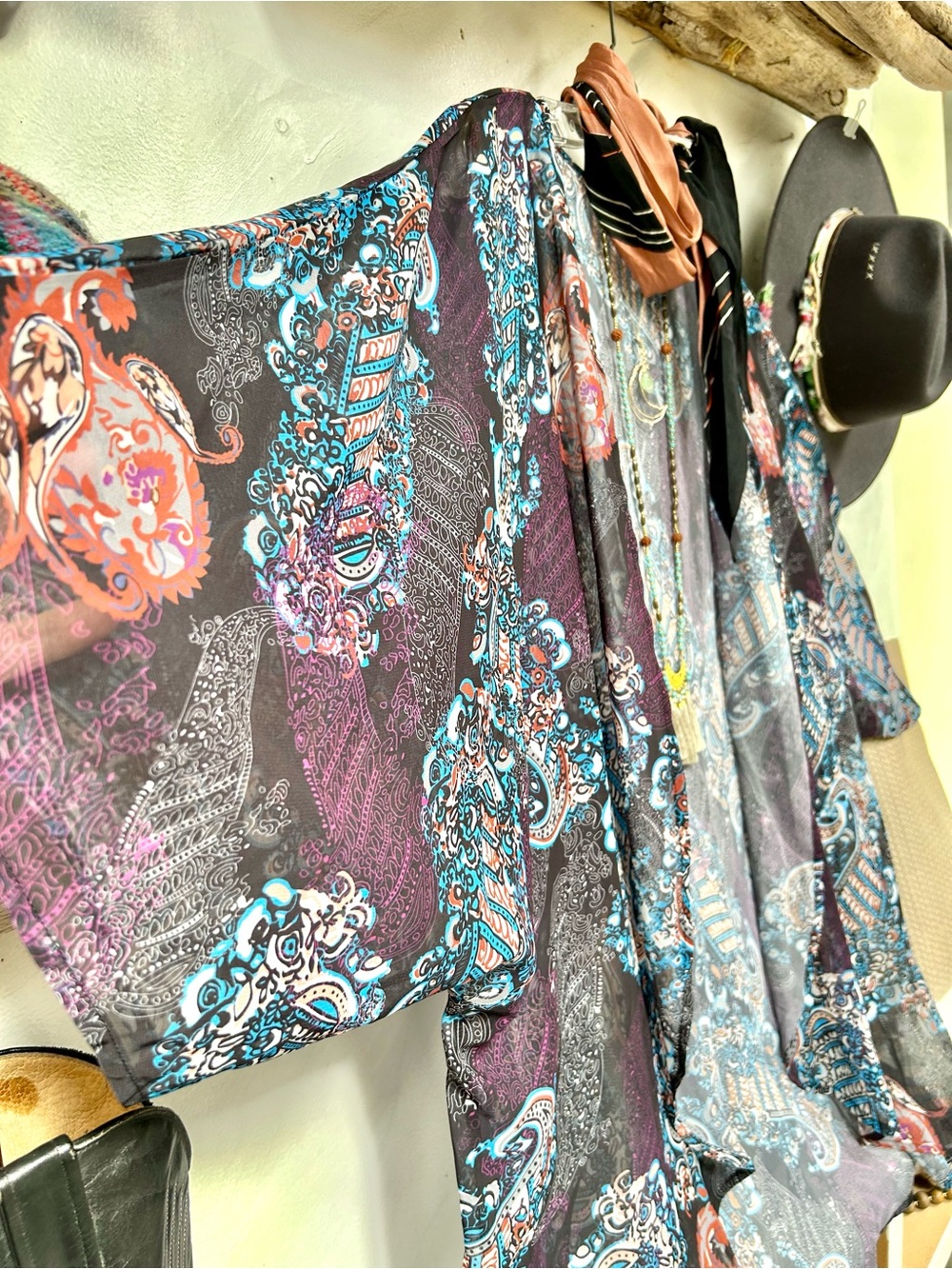 Sheer Gypsy Paisley boho Kimono cover up w resort vacay beach vibe